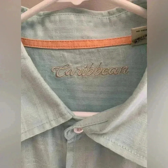 Men’s Caribbean Light Blue Linen Long Sleeve Button Down Collared Shirt Size 2XT - Picture 2 of 6